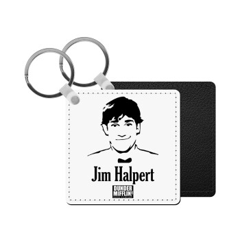 The office Jim Halpert, Μπρελόκ Δερματίνη, τετράγωνο ΜΑΥΡΟ (5x5cm)