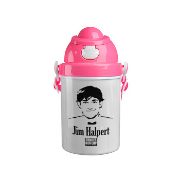 The office Jim Halpert, Ροζ παιδικό παγούρι πλαστικό (BPA-FREE) με καπάκι ασφαλείας, κορδόνι και καλαμάκι, 400ml