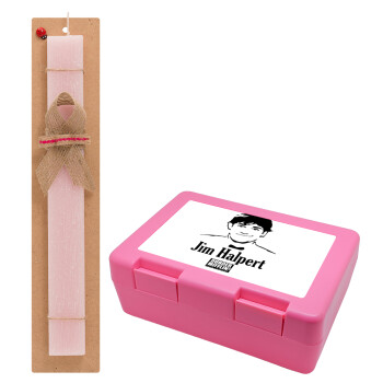 The office Jim Halpert, Easter Set, children's snack container PINK & scented flat Easter candle (30cm) (PINK)