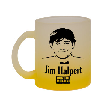 The office Jim Halpert, Κούπα γυάλινη δίχρωμη με βάση το κίτρινο ματ, 330ml