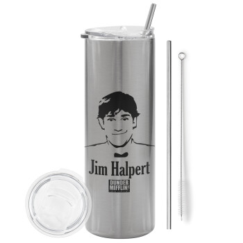 The office Jim Halpert, Eco friendly stainless steel Silver tumbler 600ml, with metal straw & cleaning brush