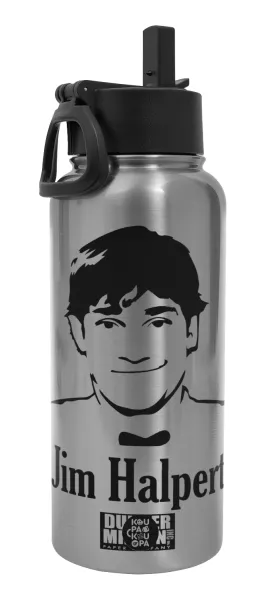 The office Jim Halpert — Metal mug thermo Silver with Straw and Spout Lid (Stainless steel), double wall, 950ml