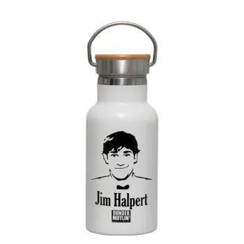 The office Jim Halpert, Metallic thermos (Stainless steel) White with wooden lid (bamboo), double-walled, 350ml