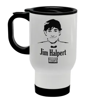 The office Jim Halpert, Κούπα ταξιδιού ανοξείδωτη με καπάκι, διπλού τοιχώματος (θερμό) λευκή 450ml