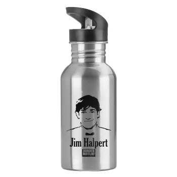 The office Jim Halpert, Water bottle Silver with straw, stainless steel 600ml