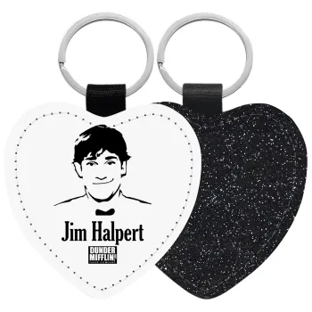 The office Jim Halpert, Μπρελόκ PU δερμάτινο glitter καρδιά ΜΑΥΡΟ