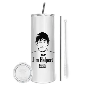 The office Jim Halpert, Tumbler ποτήρι θερμό από ανοξείδωτο ατσάλι 600ml, με μεταλλικό καλαμάκι & βούρτσα καθαρισμού