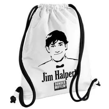 The office Jim Halpert, Backpack pouch GYMBAG white, with pocket (40x48cm) & thick cords