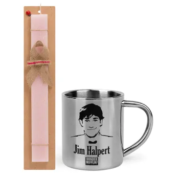 The office Jim Halpert, Easter Set, metallic thermal cup (300ml) & aromatic flat Easter candle (30cm) (PINK)