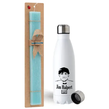 The office Jim Halpert, Easter Set, metallic stainless steel water bottle (750ml) & aromatic flat Easter candle (30cm) (TURQUOISE)