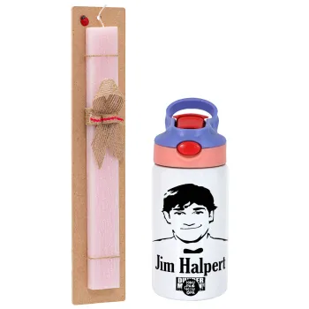 The office Jim Halpert, Πασχαλινή Λαμπάδα με Παιδικό παγούρι θερμό, ανοξείδωτο, με καλαμάκι ασφαλείας, ροζ/μωβ (350ml) & κερί αρωματικό πλακέ (30cm) (ΡΟΖ)