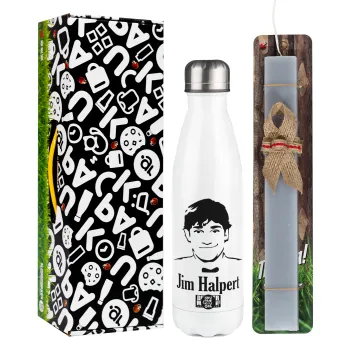 The office Jim Halpert, Πασχαλινή Λαμπάδα με μεταλλικό παγούρι θερμός λευκός (500ml) & λαμπάδα αρωματική πλακέ (30cm) (ΓΚΡΙ)