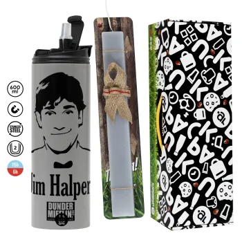The office Jim Halpert, Πασχαλινή Λαμπάδα με Travel Tumbler θερμό (600ml, BPA free) & κερί αρωματικό πλακέ (30cm) (ΓΚΡΙ)