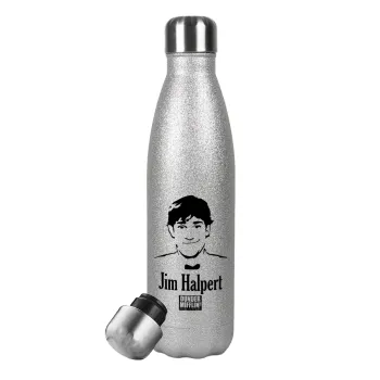 The office Jim Halpert, Metallic Glitter Silver Thermos Flask (Stainless steel), double-walled, 500ml