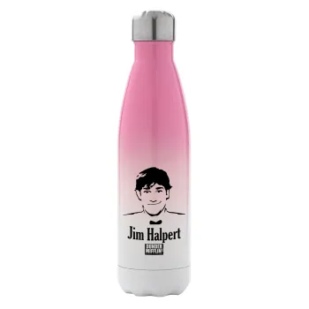 The office Jim Halpert, Metal mug thermos Pink/White (Stainless steel), double wall, 500ml