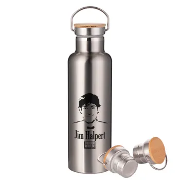 The office Jim Halpert, Stainless steel Silver with wooden lid (bamboo), double wall, 750ml