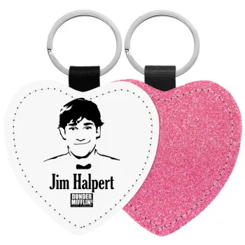 The office Jim Halpert, Μπρελόκ PU δερμάτινο glitter καρδιά ΡΟΖ