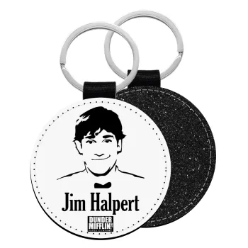 The office Jim Halpert, Μπρελόκ Δερματίνη, στρογγυλό ΜΑΥΡΟ (5cm)