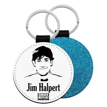 The office Jim Halpert, Μπρελόκ Δερματίνη, στρογγυλό ΜΠΛΕ (5cm)