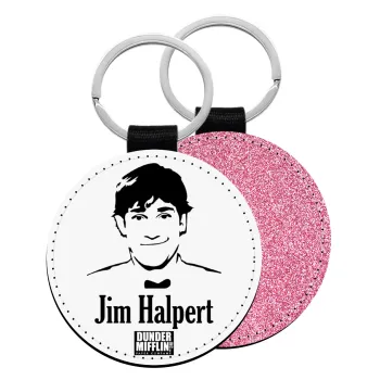 The office Jim Halpert, Μπρελόκ Δερματίνη, στρογγυλό ΡΟΖ (5cm)