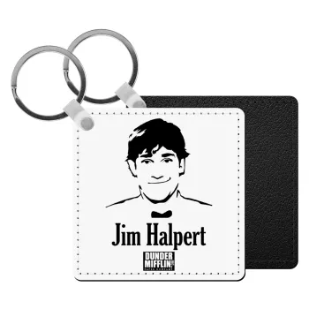 The office Jim Halpert, Μπρελόκ Δερματίνη, τετράγωνο ΜΑΥΡΟ (5x5cm)