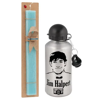 The office Jim Halpert, Πασχαλινή Λαμπάδα με παγούρι μεταλλικό Ασημένιο αλουμινίου (500ml) & κερί αρωματικό πλακέ (30cm) (ΤΙΡΚΟΥΑΖ)