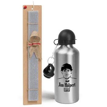 The office Jim Halpert, Easter Set, metallic silver aluminum water bottle (500ml) & aromatic flat Easter candle (30cm) (GRAY)