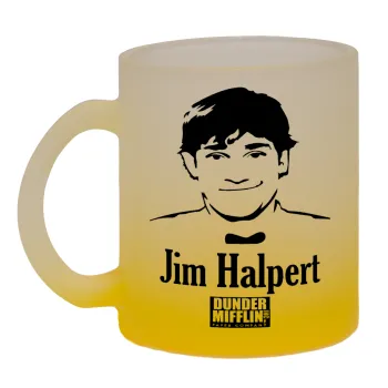 The office Jim Halpert, Κούπα γυάλινη δίχρωμη με βάση το κίτρινο ματ, 330ml