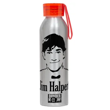 The office Jim Halpert, Αλουμινένιο Αθλητικό Μπουκάλι 650ml – Ασημί με Κόκκινο Καπάκι και Λουράκι Σιλικόνης