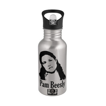 The office Pam Beesly, Water bottle Silver with straw, stainless steel 500ml