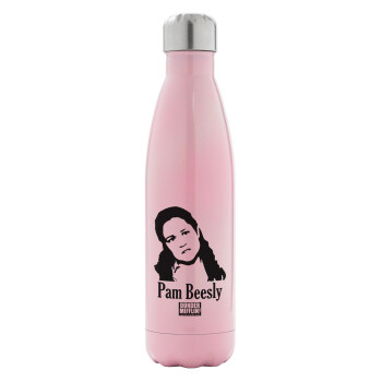 The office Pam Beesly, Metal mug thermos Pink Iridiscent (Stainless steel), double wall, 500ml