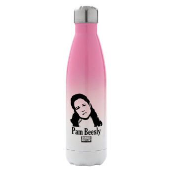 The office Pam Beesly, Metal mug thermos Pink/White (Stainless steel), double wall, 500ml