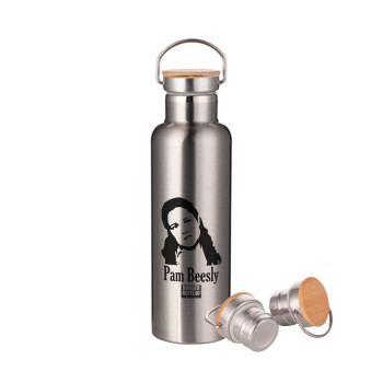 The office Pam Beesly, Stainless steel Silver with wooden lid (bamboo), double wall, 750ml