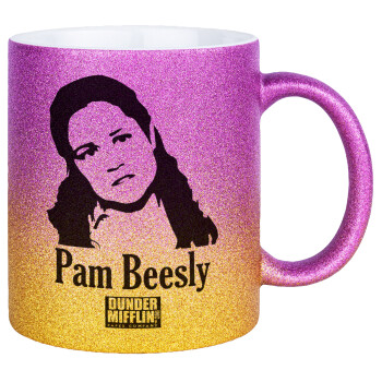 The office Pam Beesly, Κούπα Χρυσή/Ροζ Glitter, κεραμική, 330ml