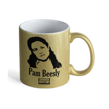 The office Pam Beesly, Κούπα Χρυσή Glitter που γυαλίζει, κεραμική, 330ml