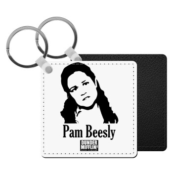 The office Pam Beesly, Μπρελόκ Δερματίνη, τετράγωνο ΜΑΥΡΟ (5x5cm)