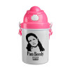 The office Pam Beesly, Ροζ παιδικό παγούρι πλαστικό (BPA-FREE) με καπάκι ασφαλείας, κορδόνι και καλαμάκι, 400ml