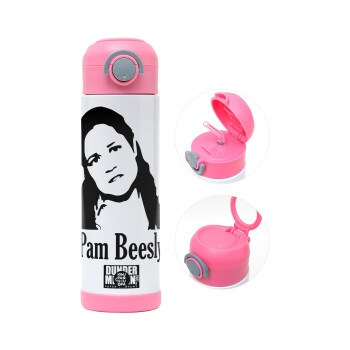 The office Pam Beesly, Παιδικό παγούρι θερμό, ανοξείδωτο, με καλαμάκι ασφαλείας, ΡΟΖ (500ml)