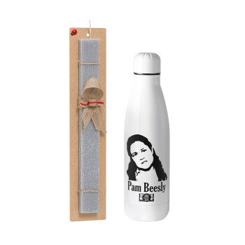 The office Pam Beesly, Easter Set, metallic stainless thermos bottle (500ml) & scented flat Easter candle (30cm) (GRAY)