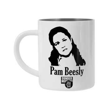 The office Pam Beesly, Λευκή Ανοξείδωτη Μεταλλική Κούπα 450ml - Διπλού Τοιχώματος 