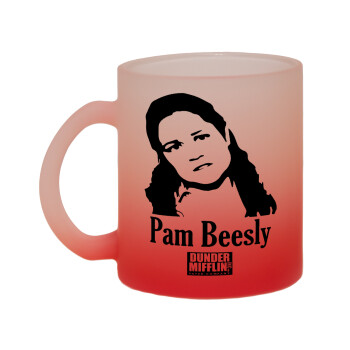 The office Pam Beesly, Κούπα γυάλινη δίχρωμη με βάση το κόκκινο ματ, 330ml