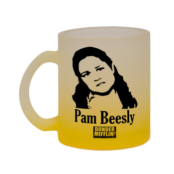 The office Pam Beesly, Κούπα γυάλινη δίχρωμη με βάση το κίτρινο ματ, 330ml