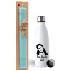 Easter Set, metallic stainless steel water bottle (750ml) & aromatic flat Easter candle (30cm) (TURQUOISE)