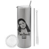 Tumbler stainless steel Silver 600ml, with metal straw & cleaning brush