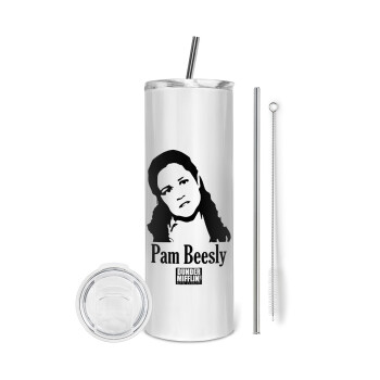 The office Pam Beesly, Eco friendly stainless steel tumbler 600ml, with metal straw & cleaning brush