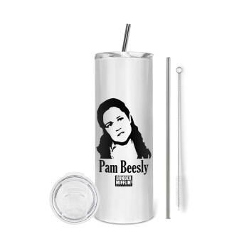 The office Pam Beesly, Tumbler ποτήρι θερμό από ανοξείδωτο ατσάλι 600ml, με μεταλλικό καλαμάκι & βούρτσα καθαρισμού