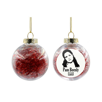 The office Pam Beesly, Χριστουγεννιάτικη μπάλα δένδρου διάφανη με κόκκινο γέμισμα 8cm