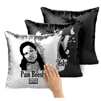 The office Pam Beesly, Μαξιλάρι καναπέ Μαγικό Μαύρο με πούλιες 40x40cm περιέχεται το γέμισμα