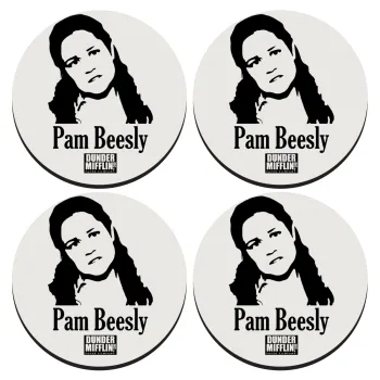 The office Pam Beesly, ΣΕΤ 4 Σουβέρ ξύλινα στρογγυλά (9cm)