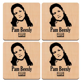 The office Pam Beesly, ΣΕΤ x4 Σουβέρ ξύλινα τετράγωνα plywood (9cm)